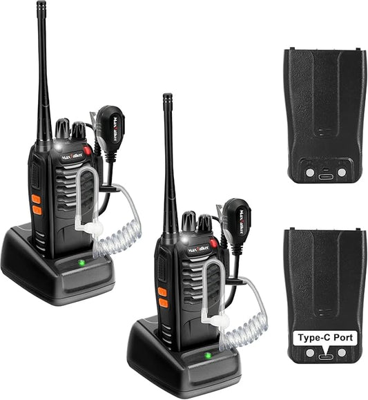 MT-8S Walkie Talkies Long Range for Adults,Rechargeable Walkie Talkie with 6 Way Multi Gang Charger, 1500mAh Li-ion Battery, Earpiece, Flashlight and USB-C Charging (2Pack)