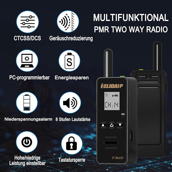 M2D Super Mini Walkie Talkies,Portable Two Way Radios with Earpiece,LCD Display,Rechargeable WakieTalkies for Restaurant,Supermarket,Hospital,Indoor,Outdoor,Business,Hiking,Skiing,Black 2 Pack