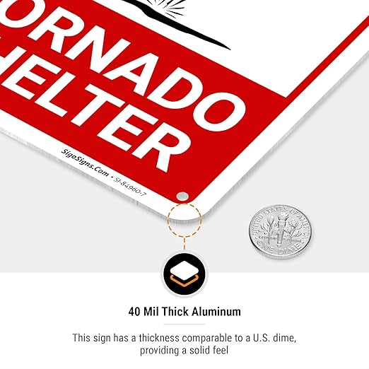 Safe Area Tornado Shelter Sign, 10x7 Inches, 55 mil Thick HDPS (high Density polystyrene), Made in USA by Sigo Signs