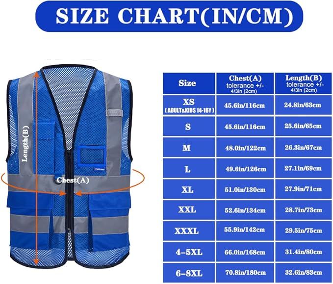 A-SAFETY High Visibility Mesh Safety Reflective Vest with Pockets and Zipper,Hi Viz Work Vest for Men Women (Blue Mesh M)