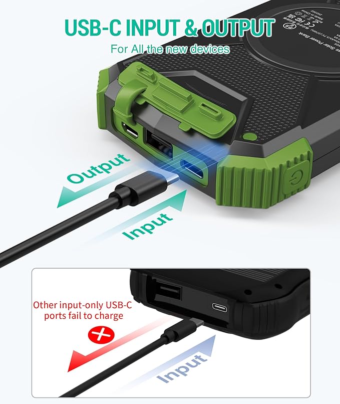 BLAVOR Solar Power Bank 10,000mAh, Portable Wireless Charger, 20W Fast Charging External Battery Pack with USB C for Cell Phones, Solar Panel Charger with Dual Flashlight for Camping