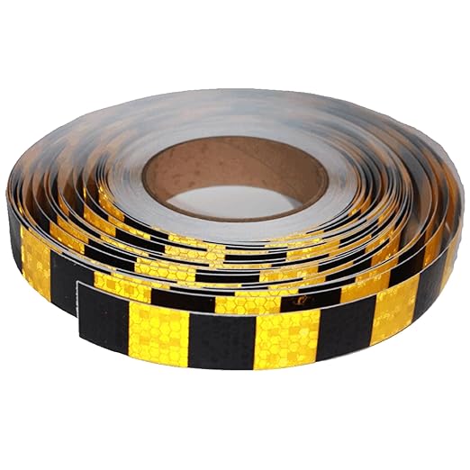 Reflective Tape Yellow Black 1 Inch x 168 Feet, Warning Conspicuity Reflector, Night Safety Sticker for Car Trailer Clothing