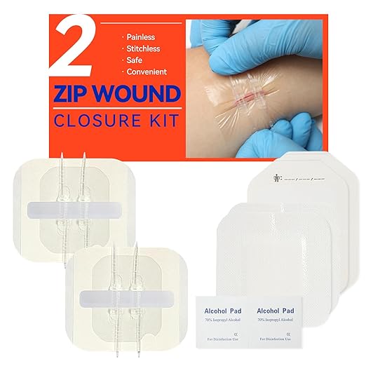 Emergency Laceration Closures, Zipstitch Wound Closure Device (2 Set) - Laceration Repair Without Stitches, Easy to Use Wound Closure Kit for Home, Outdoors