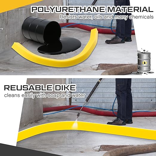 1 Pcs Spill Barrier Dike 5'L x 4.3"W x 2.4"H Water Dam Barrier Liquid Blocker for Garage Home Floor Flooding Solutions(Yellow)