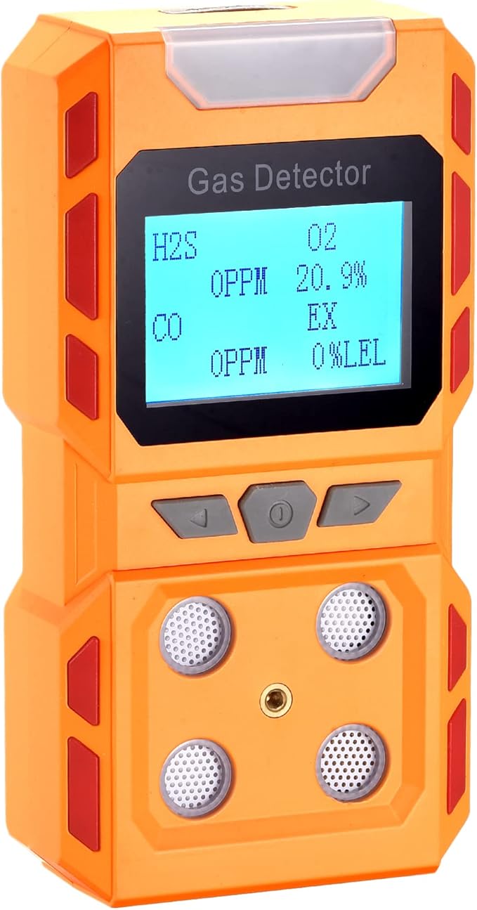 Upgrade Portable Voice Type 4 Gas Detector Monitor, Handheld 4 in 1 Gas Meter Tester with Digital LCD Display, Upgrade Model Rechargeable Lithium Battery Powered (Orange)