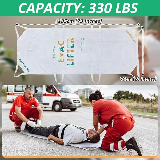 Emergency Evacuation Lifter – Portable Soft Stretcher with 8 Handles, Heavy Duty Nylon Rescue Carry Sheet for Patient Transfer, EMS, Disaster Evacuation & Outdoor Rescue,Water-Resistant, SWL 330 lbs