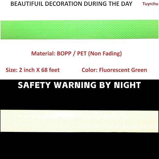 Fluorescent Green Reflective Tape 2 inch Wide, Outdoor Waterproof Safety Caution Warning Adhesive Strips Tape (68 feet)