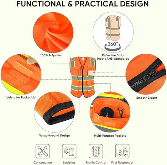 TICONN Reflective Safety Vest High Visibility Class II Mesh Vest for Women & Men Meets ANSI Standards