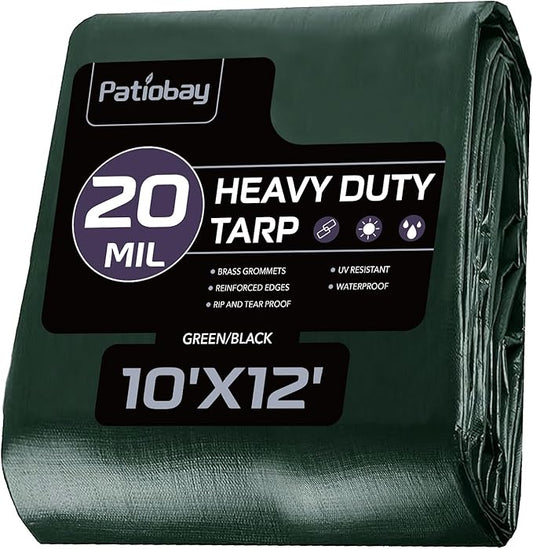 Tarp 10x12 Feet, 20 Mil Waterproof Tarps Heavy Duty with Brass Grommets, Thick Plastic Tarp, UV Resistant Tear&Fade Resistant, Reinforced Edges for Outdoor Pool Car Camp Tent