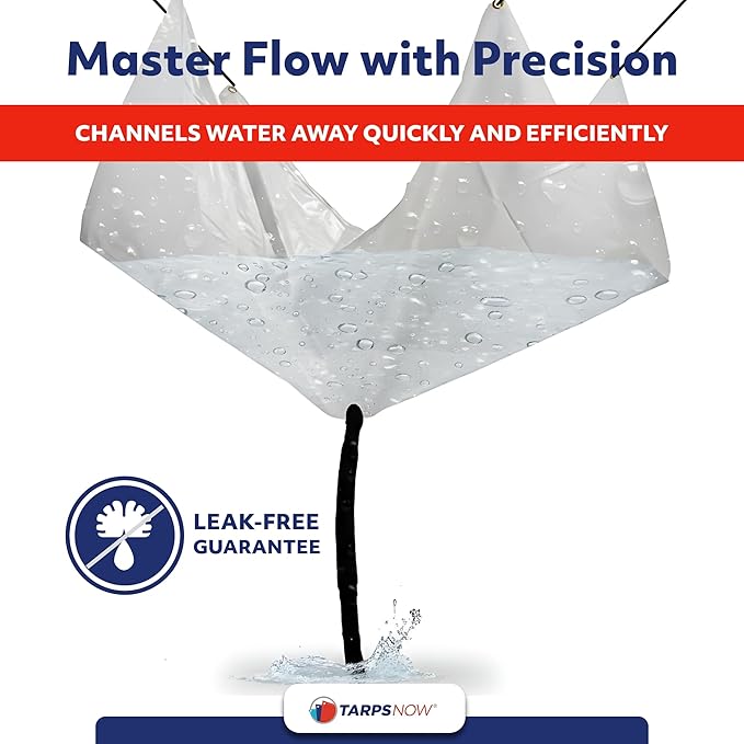 Heavy Duty Ceiling Leak Diverter Tarp with Drain Flange - Roof Water Diverter for Emergency Leaks - Water Leak Catcher with D-Rings - Effective Water Diverter - 5' x 20'