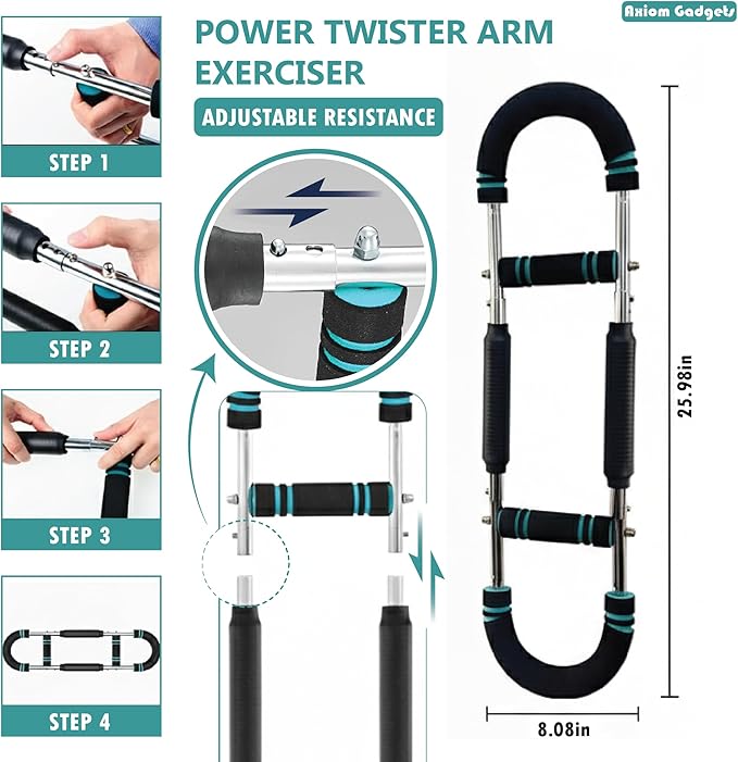 Adjustable Arm Twister Trainer, 40–130 Lbs Power Bar for Upper Body Strength, Portable Arm & Chest Workout Equipment for Men & Women, Ergonomic Anti Slip Handles, Home Gym Fitness Tool