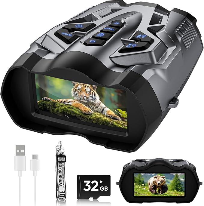 4K Night Vision Goggles for Adults,16X Zoom Night Vision Binoculars with 1000FT Infrared Range,5000mAh Rechargeable Battery,3.5" Screen,Include 32GB Card,Gift for Mens and Outdoor Enthusiasts