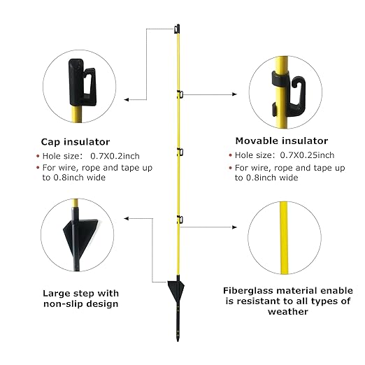 45 inch Electric Fence Posts Step in Fiberglass Insulated Plastic Electric Fence with Post, Electric Fence Stakes for Dogs, 50 Pack