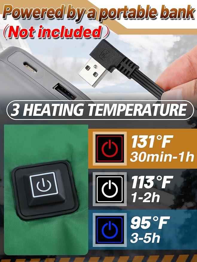 Apipi 4.5x6ft Outdoor Heated Blanket Battery Operated - Rainproof Windproof Stadium Camping Blanket with Removable Hood, Warm Travel Shawl Winter Camping Gear Essentials (USB Powered)