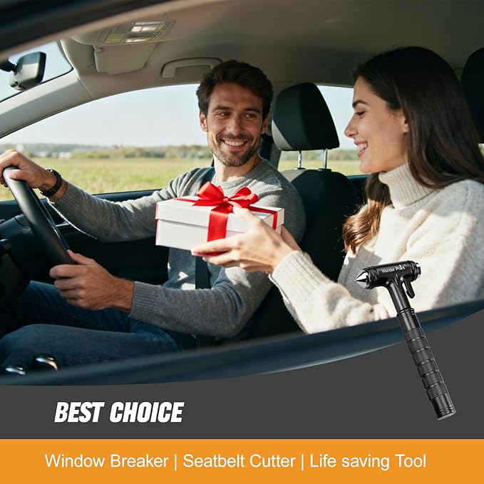 Car Window Breaker, Automotive Safety Hammer with Seatbelt Cutter, 3-in-1 Emergecy Escape Tool Car Metal Window Breaker Seatbelt Cutter, Aluminium Alloy Glass Breaker Hammer(Black 2Pack)