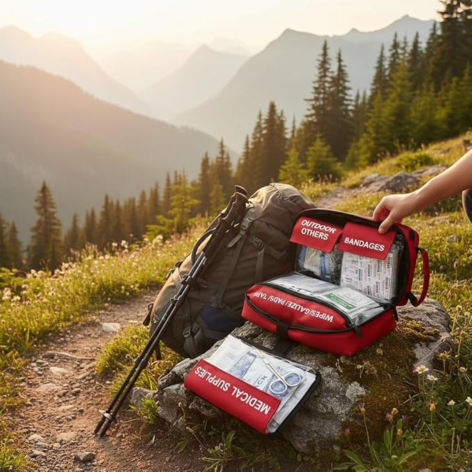 350 Piece Premium First Aid Kit - Large Emergency Medical Kit for Home, Car, Office, Camping, Hiking & Travel - Comprehensive First Aid Bag with Guide (Red)