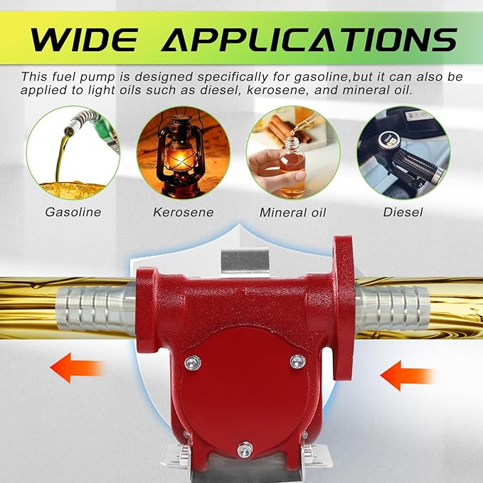 12V Fuel Transfer Pump w/Manual Nozzle & Hose, 10 GPM High Flow DC Diesel Transfer Pump, Heavy Duty Fuel Oil Transfer Pump with Hoses for Gasoline, Diesel, Kerosene & More