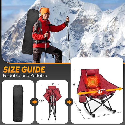 Suteck Heated Rocking Camping Chair - Oversized Heated Camping Chair W/20000mAh Power Bank & Carry Bag, Fully Padded Heated Chairs for Outdoor Sports W/3 Heat Levels for Back & Seat, Lawn Picnic Patio