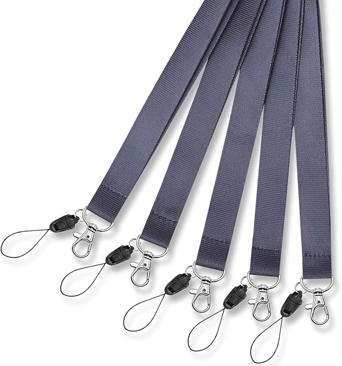 Lanyards Safety Breakaway Black for ID Badges Holder Keys Women Men Cruise Neck Office Card Holder Waterproof 5 Pack