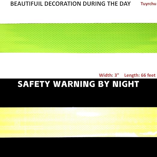 Non Fading Reflective Tape Fluorescent Yellow Outdoor Waterproof 3 inch, High Visibility Warning Industrial Marking Tape (66 feet)