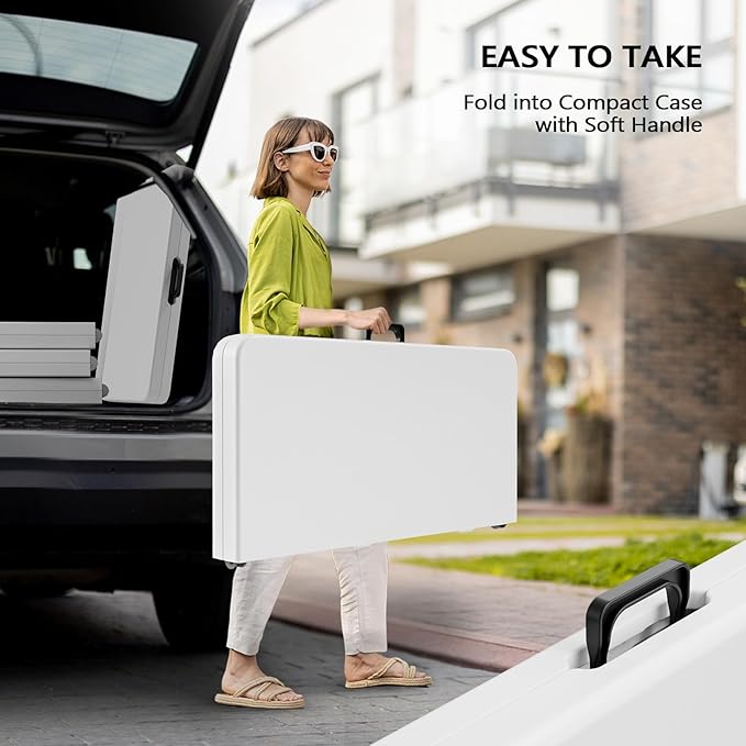 VINGLI 34" Fold in Half Square Table, Bi-Folding Commercial Table, Portable Plastic Dining Card Table for Kitchen or Outdoor Party Wedding Event, White