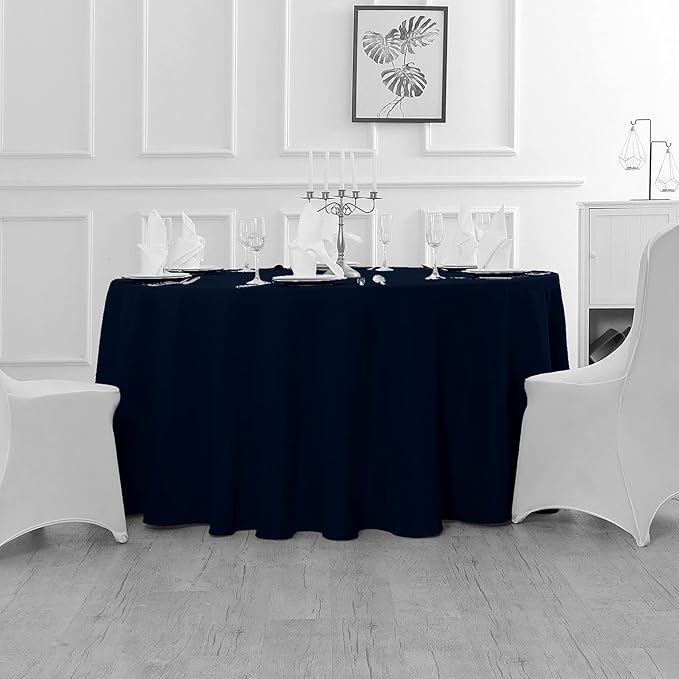 Fokitut 2 Pack Waterproof Round Tablecloth, 70 Inch, Stain Resistant and Wrinkle Polyester Table Cloth, Fabric Table Cover for Kitchen Dining, Wedding, Party, Holiday Dinner-Navy