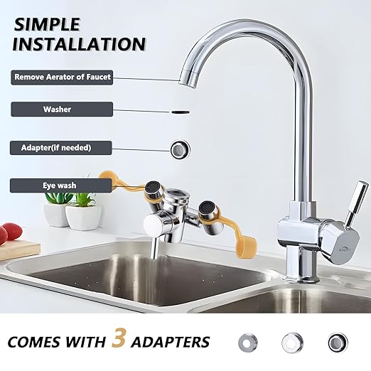 TIDYENDURE Faucet Mounted Eyewash Station with Cover, Faucet Mounted Emergency Eye Wash Station Sink Attachment, Eye Wash Kit, Eye Wash Unit for Lab, Factory, Industry Site, Workshop, Office and Home