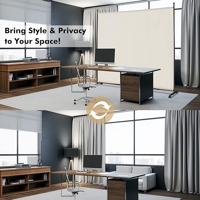 Giantex Room Divider Large Single Panel, 73''W x 73''H Privacy Screen with Lockable Wheels, Rolling Room Divider Panel for Home Office Studio, Partition Fabric Wall Divider for Room Separation, Beige
