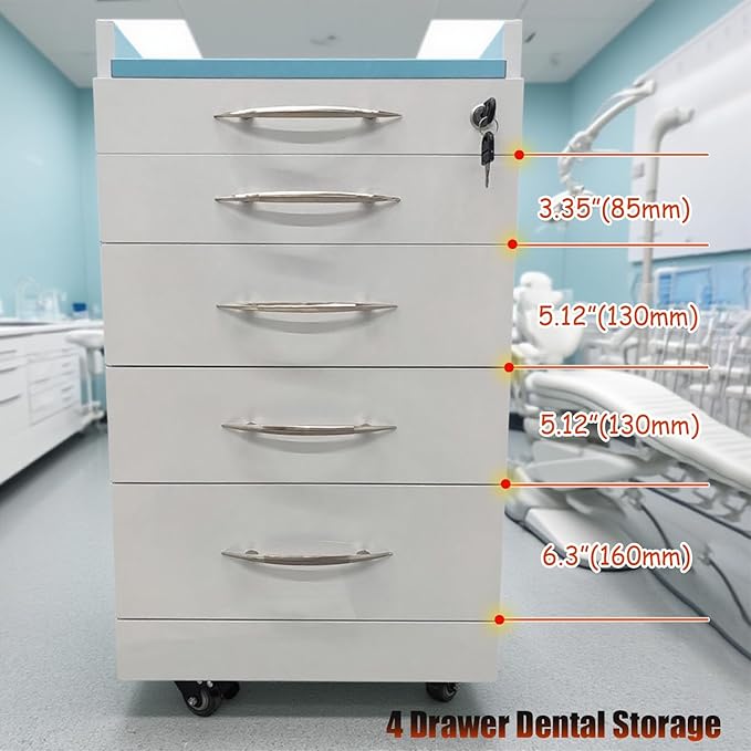 INTSUPERMAI 4 Drawer Mobile Storage Cabinet Stainless Steel Movable Utility Cart Dental Assistant's Mobile Cabinet File Storage Dresser with Wheels Self Priming Orbit