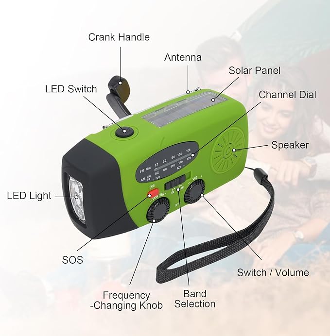 Yunir Emergency Radio, Solar Hand Crank Portable AM FM Radio Phone Charger with 2000mAh Battery, for Camping Hiking Power Outage (European Version)
