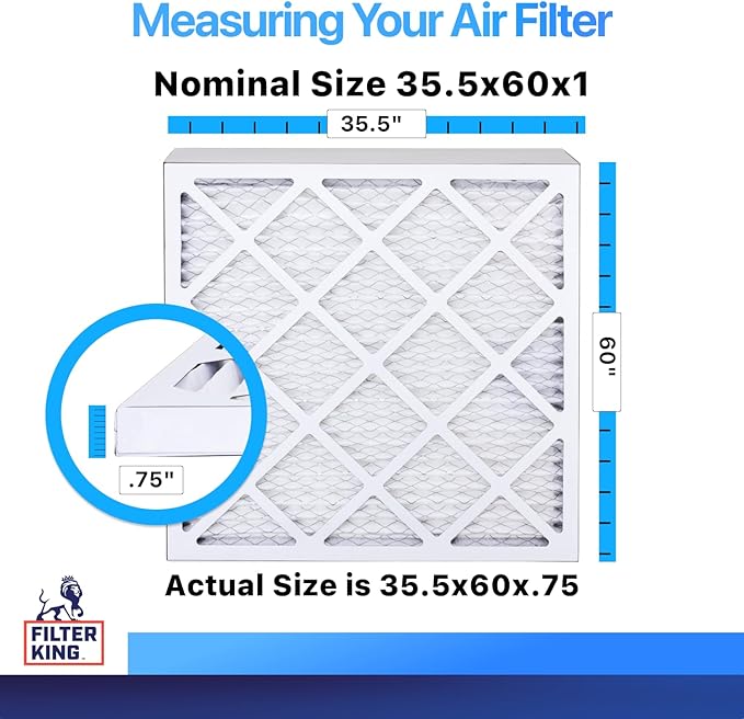 Filter King 35.5x60x1 Air Filter | 4-PACK | MERV 8 HVAC Pleated A/C Furnace Filters | MADE IN USA | Actual Size: 35.5 x 60 x .75"