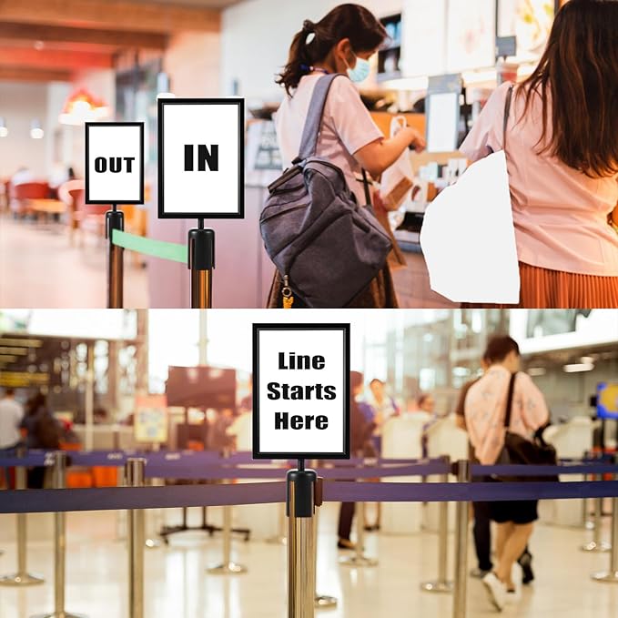 Taiyin 4 Pcs Stanchion Sign Holder Double Sided Sign Frame with Cover Stanchion Top Frames for 8.58 x 12.52 Inches Paper Size for Crowd Control Sentry Stanchions (Black)