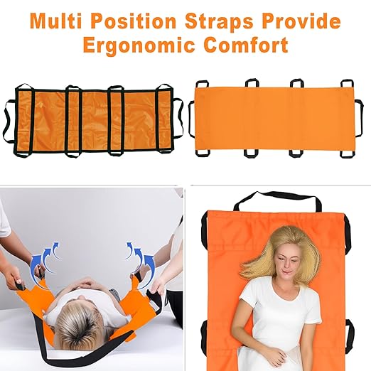 Portable Transport Stretcher with 10 Handles – Lightweight Dog Stretcher & Gurney, Patient Animal Mover for Emergency Casualty Evacuation, 300lbs Capacity (Orange) Large