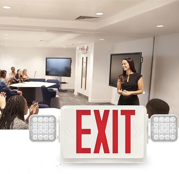 4 Packs Led Red Exit Sign with Emergency Lights Combo & Battery Backup Operated Powered Fire Exit Sign Light-UL Listed 120-277VAC Fire Exit Signs Lighting for Room,Street,Window.Stairs.
