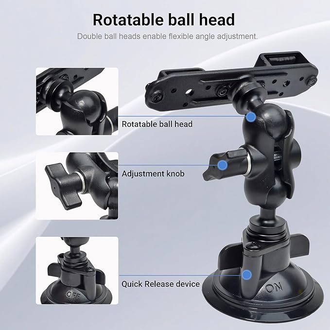 TWAYRDIO Windshield or Dash Mount for Handheld Radio and Mic, Adjustable Angle Suction Cup Holder Bracket for Motorola BaoFeng Retevis Yaesu Handhelds Two Way Radios Walkie Talkies