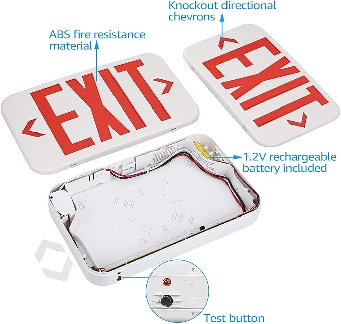 TORCHSTAR LED Exit Sign, Emergency Exit Light with Battery Backup, Double Face, UL 924, AC 120/277V, Damp Location, Hardwired Red Letter Exit Lights for Business Indoor, Pack of 2