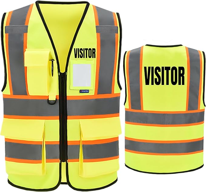 AYKRM Security Vest for Men Women 7 Pockets High Visibility Reflective Safety Vest Front Zipper Meets ANSI/ISEA