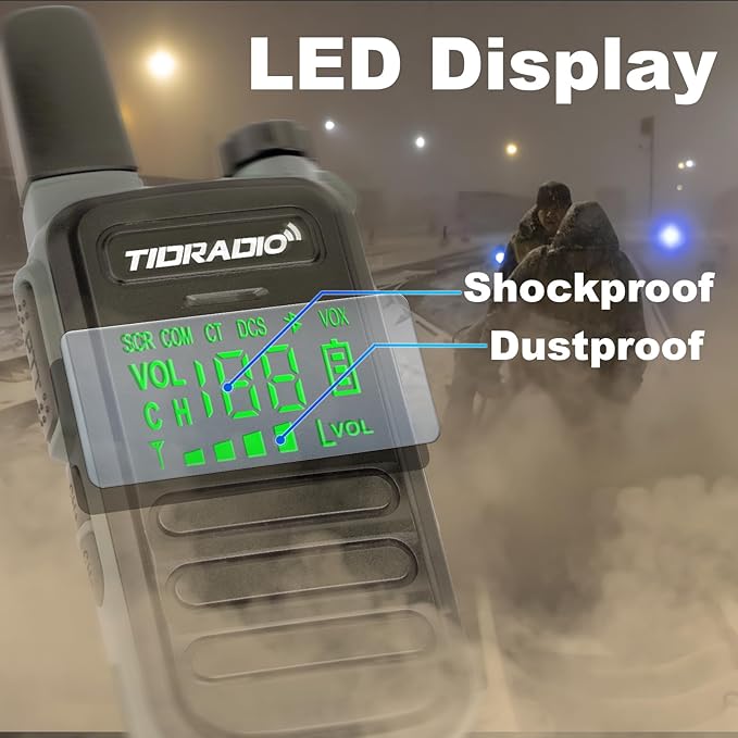 TIDRADIO TD-M11 Walkie Talkies Waterproof IP67 FRS Long Range Two Way Radio with LED Display,NOAA Weather,Walky Talkiy for Industry, Security Work (2 Pack) Black＆Gray