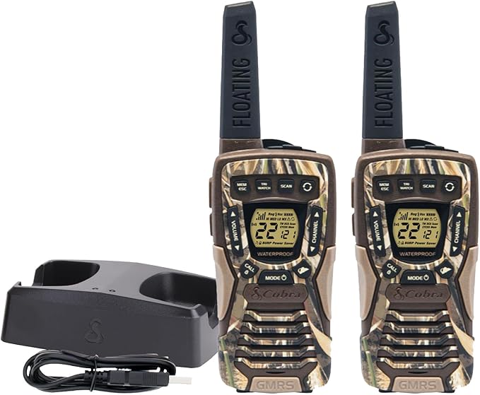 Cobra ACXT1035R FLT CAMO Waterproof Walkie Talkies - Rechargeable, Floats, 22 Channels, Long Range 37-Mile Two-Way Radio Set (2-Pack)