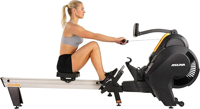 Sunny Health & Fitness Premium Smart Air & Magnetic Resistance Rowing Machine, Foldable Long Silding Rail Exercise Rower for Home Training, Optional Free SunnyFit App Connection