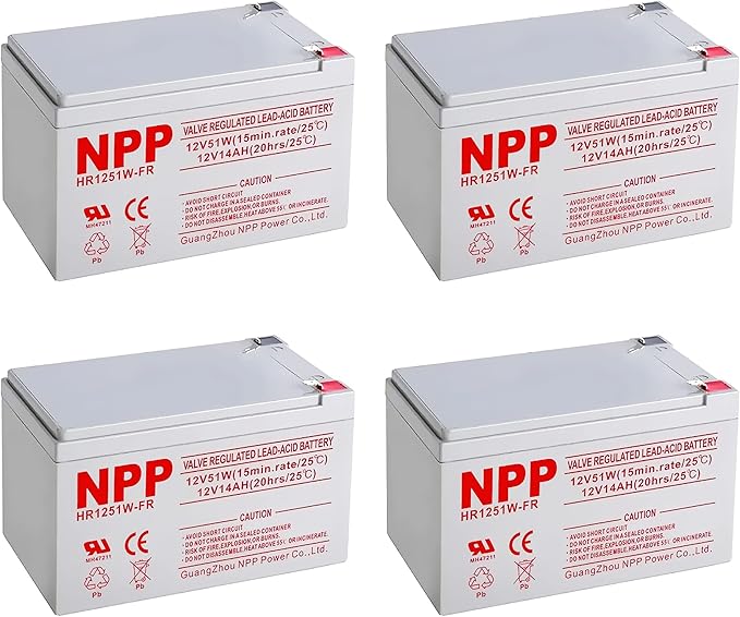 NPP HR1251W (F2, 4Pcs) 612Watts 12V 51Watt/Cell AGM Sealed Lead Acid High Rate Battery, Replace 12 Volt 14Ah 15Ah Flame Retardant UPS Battery for Fish Finder, Scooter, Security System and Solar System