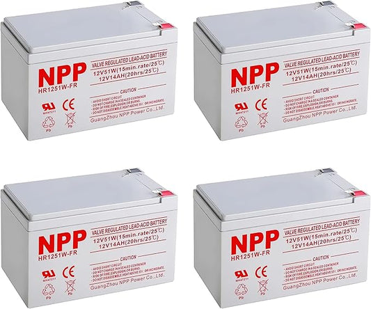 NPP HR1251W (F2, 4Pcs) 612Watts 12V 51Watt/Cell AGM Sealed Lead Acid High Rate Battery, Replace 12 Volt 14Ah 15Ah Flame Retardant UPS Battery for Fish Finder, Scooter, Security System and Solar System