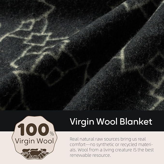 100% Wool Blanket, 62" x 86", Warm, Thick, Washable, Military Wool Blanket, Great for Camping, Outdoors, Sporting Events, Survival Kits Star
