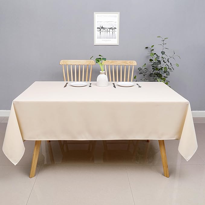 Wewoch Beige Rectangle Tablecloth Wrinkle Resistant Washable Fabric Table Cloth for Dining, Kitchen, Parties, Weddings and Outdoor Use 60 Inch by 104 Inch