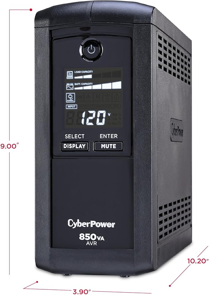 CyberPower CP850AVRLCD Intelligent LCD UPS Battery Backup and Surge Protector, 850VA/510W, 9 Outlets, AVR, Mini-Tower, UL Certified