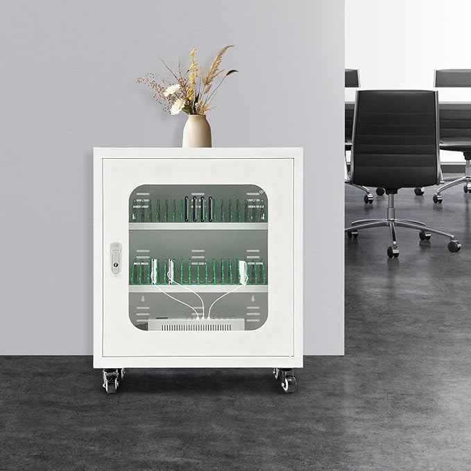 40-Device Charging Station, Charging Cabinet for Cellphones & Tablet Computers, Rechargeable Cellphone Locker Storage Charging Station, Locking Laptop Storage Box with Cable Management
