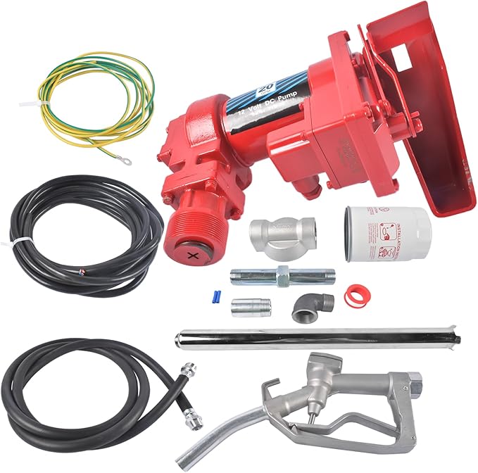 20 GPM 12V Fuel Transfer Pump with Manual Nozzle & Particulate Filter, High Flow Gas Iron Heavy Duty DC Transfer Pump for Gasoline, Diesel Fuel, Kerosene, Biodiesel Vahaha