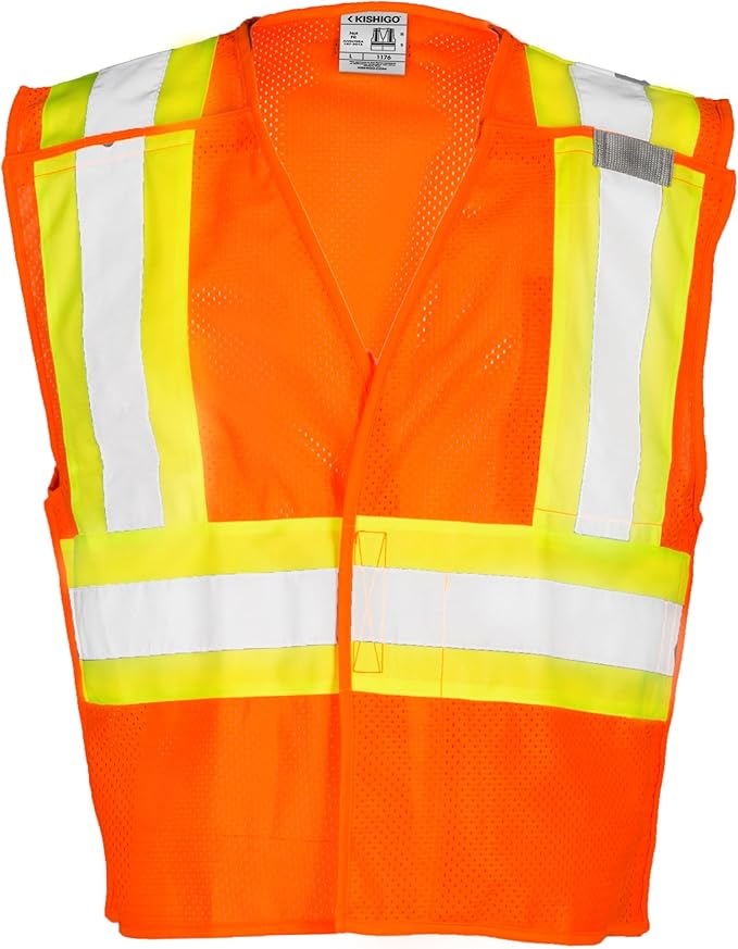 Kishigo Men's High Visibility Reflective Contrasting Mesh Breakaway Vest 1174, Polyester, ANSI 107 Type R/Class 2