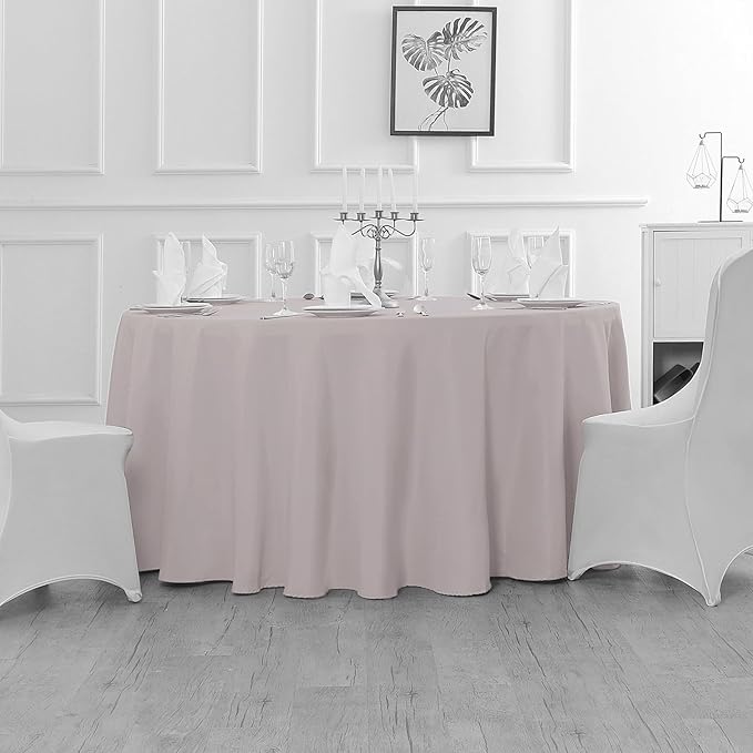 Fokitut 2 Pack Waterproof Round Tablecloth, 132 Inch, Stain Resistant and Wrinkle Polyester Table Cloth, Fabric Table Cover for Kitchen Dining, Wedding, Party, Holiday Dinner-Silver