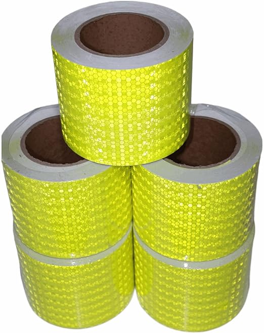 Fluorescent Yellow Reflective Tape Outdoor Waterproof 4 inch Wide, High Visibility Warning Safety Industrial Marking Tape (68 feet,5 Rolls)